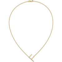 14K Yellow Gold Sideways Diamond Initial "F" Necklace - Polished Finish with Diamonds by Oro Pregiato