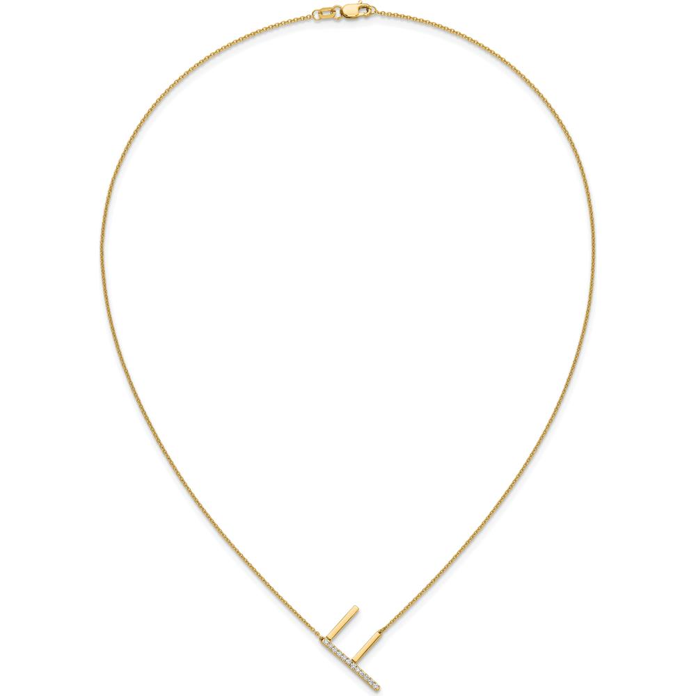 14K Yellow Gold Sideways Diamond Initial "F" Necklace - Polished Finish with Diamonds by Oro Pregiato