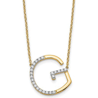 14K Yellow Gold Sideways Diamond Initial G Necklace - Personalized Pendant with Round Diamonds by Oro Pregiato