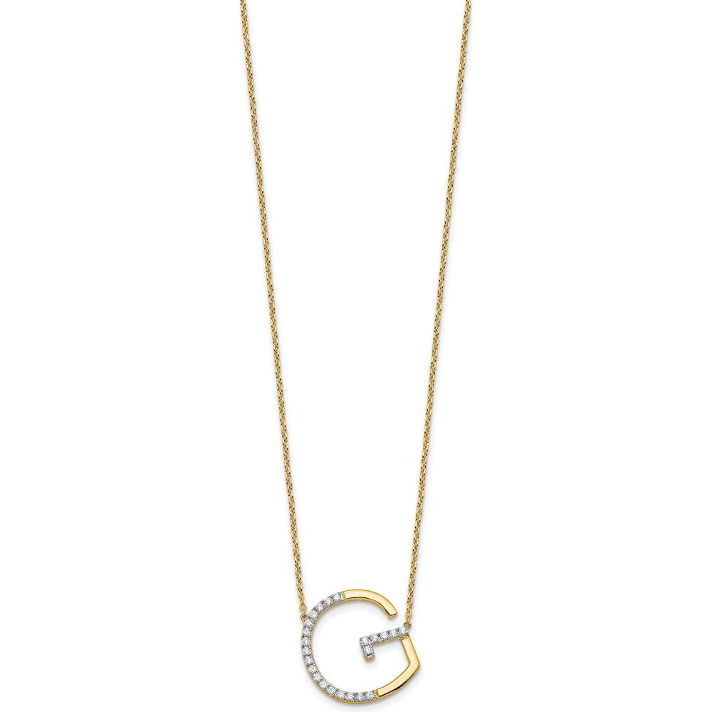 14K Yellow Gold Sideways Diamond Initial G Necklace - Personalized Pendant with Round Diamonds by Oro Pregiato