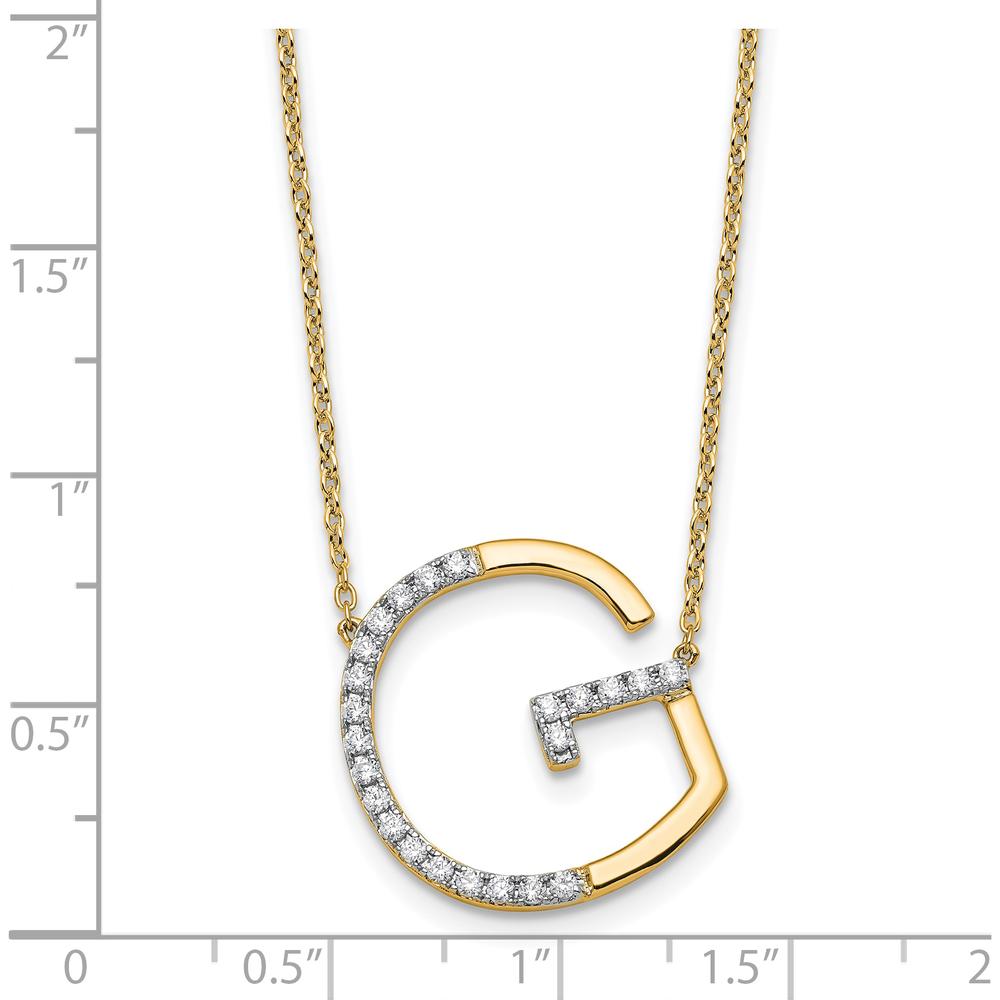 14K Yellow Gold Sideways Diamond Initial G Necklace - Personalized Pendant with Round Diamonds by Oro Pregiato