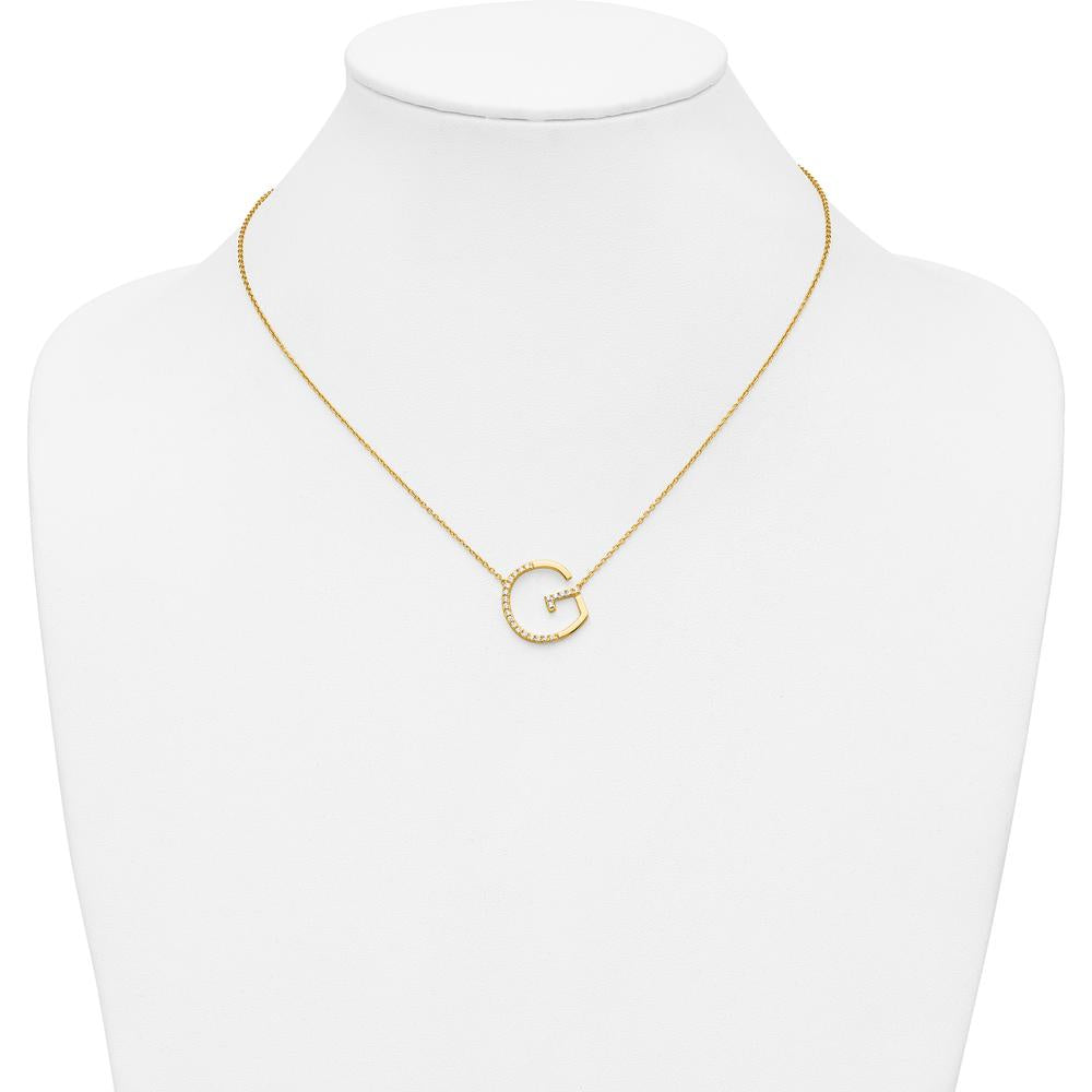 14K Yellow Gold Sideways Diamond Initial G Necklace - Personalized Pendant with Round Diamonds by Oro Pregiato