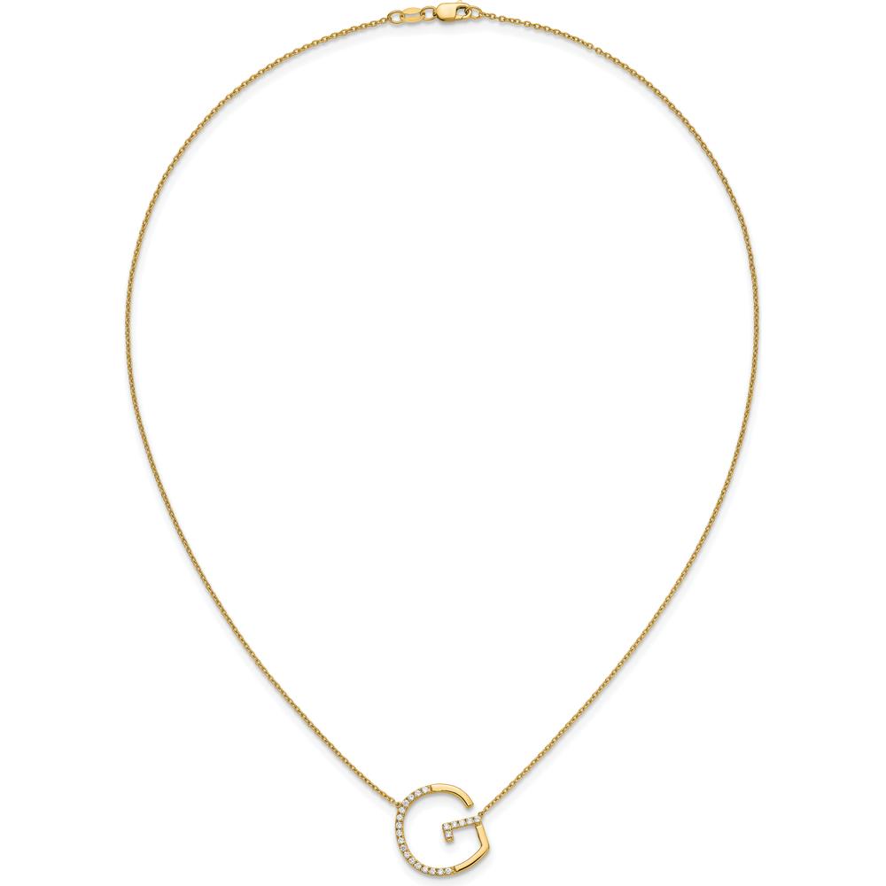 14K Yellow Gold Sideways Diamond Initial G Necklace - Personalized Pendant with Round Diamonds by Oro Pregiato