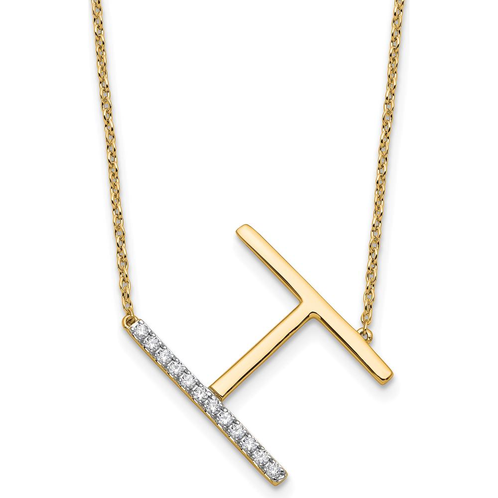 14K Yellow Gold Sideways Diamond Initial 'H' Necklace - Personalized Pendant with Diamond Accents by Oro Pregiato