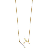 14K Yellow Gold Sideways Diamond Initial 'H' Necklace - Personalized Pendant with Diamond Accents by Oro Pregiato