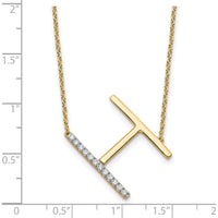 14K Yellow Gold Sideways Diamond Initial 'H' Necklace - Personalized Pendant with Diamond Accents by Oro Pregiato