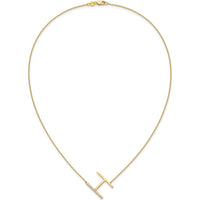 14K Yellow Gold Sideways Diamond Initial 'H' Necklace - Personalized Pendant with Diamond Accents by Oro Pregiato
