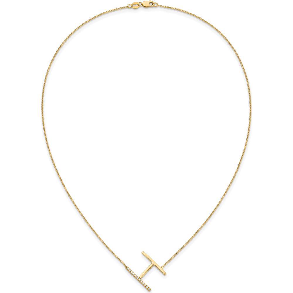 14K Yellow Gold Sideways Diamond Initial 'H' Necklace - Personalized Pendant with Diamond Accents by Oro Pregiato