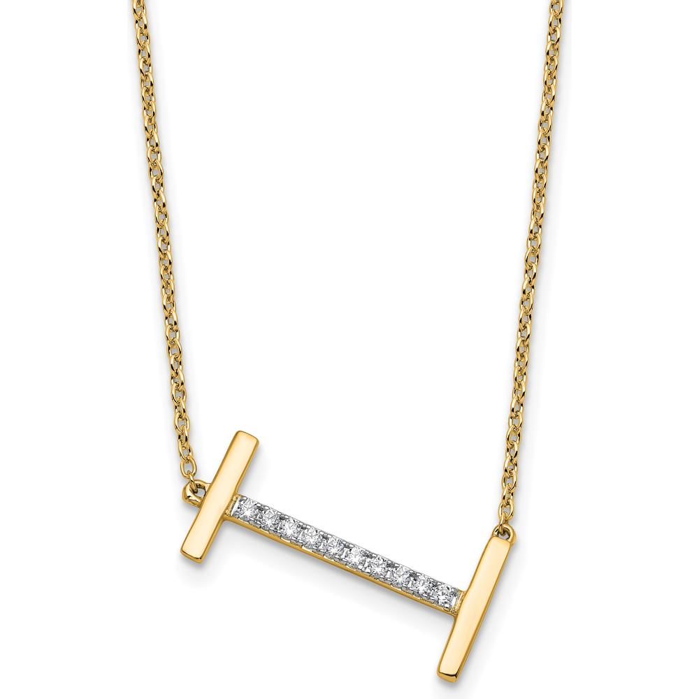 14K Yellow Gold Sideways Diamond Initial "I" Necklace - Personalized Pendant with Diamonds by Oro Pregiato