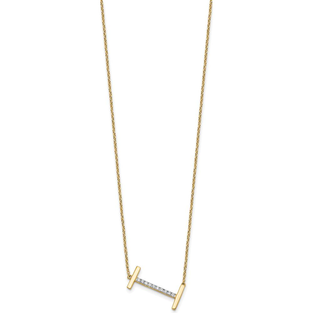 14K Yellow Gold Sideways Diamond Initial "I" Necklace - Personalized Pendant with Diamonds by Oro Pregiato