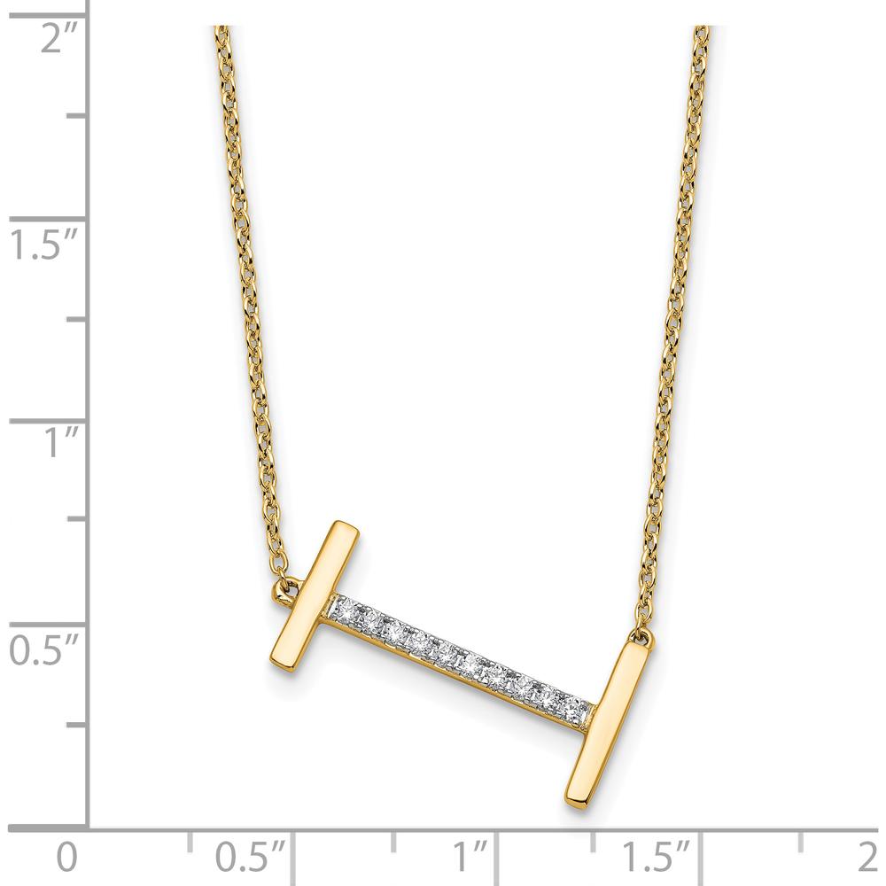 14K Yellow Gold Sideways Diamond Initial "I" Necklace - Personalized Pendant with Diamonds by Oro Pregiato