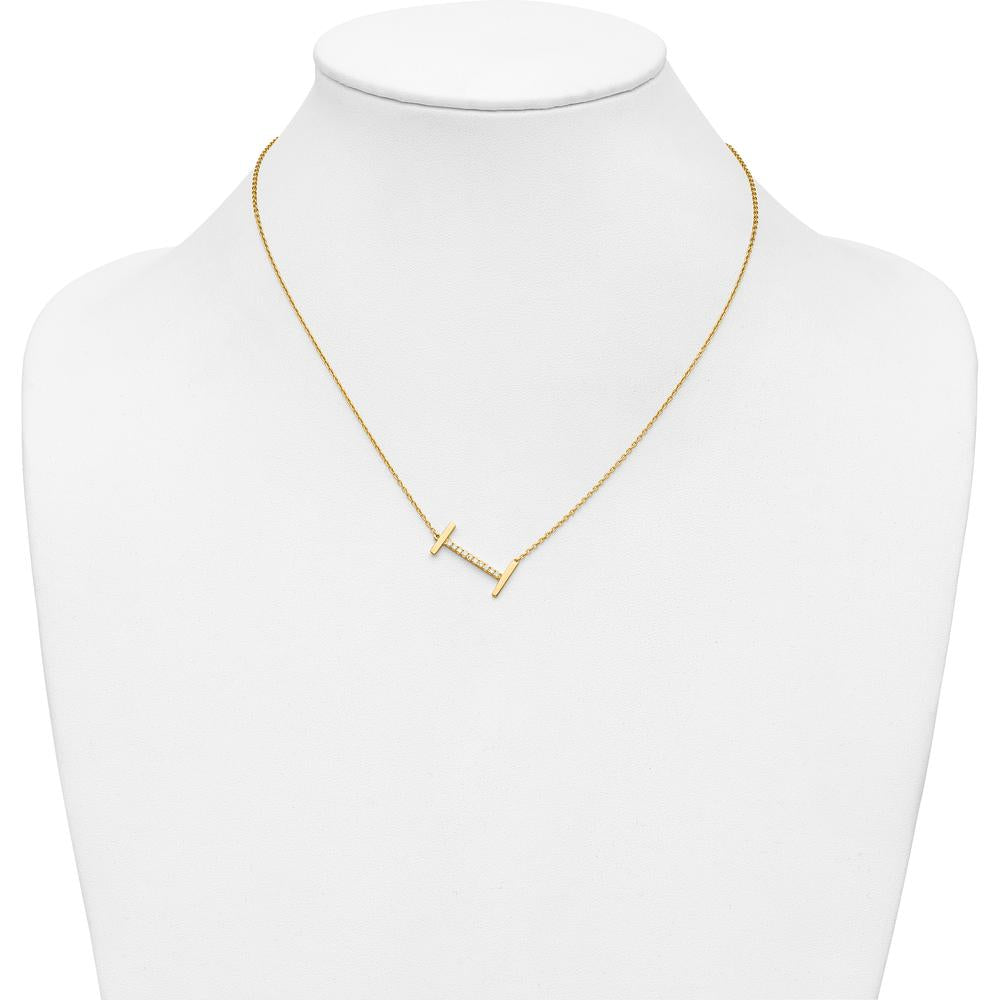 14K Yellow Gold Sideways Diamond Initial "I" Necklace - Personalized Pendant with Diamonds by Oro Pregiato