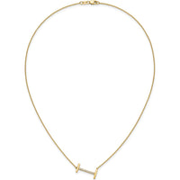 14K Yellow Gold Sideways Diamond Initial "I" Necklace - Personalized Pendant with Diamonds by Oro Pregiato