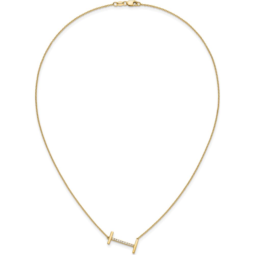 14K Yellow Gold Sideways Diamond Initial "I" Necklace - Personalized Pendant with Diamonds by Oro Pregiato