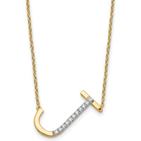 14K Yellow Gold Sideways Diamond Initial J Necklace - 0.10 Carat Total Diamond Weight by Oro Pregiato