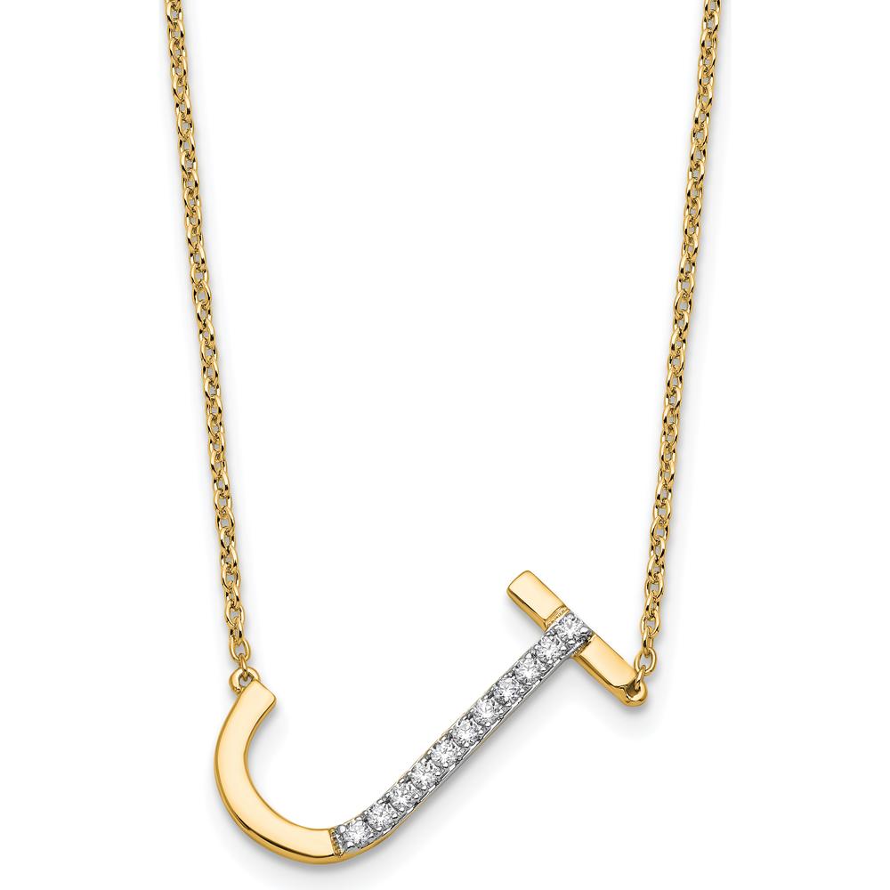 14K Yellow Gold Sideways Diamond Initial J Necklace - 0.10 Carat Total Diamond Weight by Oro Pregiato