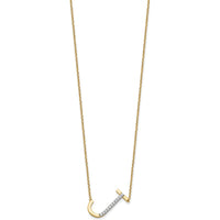 14K Yellow Gold Sideways Diamond Initial J Necklace - 0.10 Carat Total Diamond Weight by Oro Pregiato