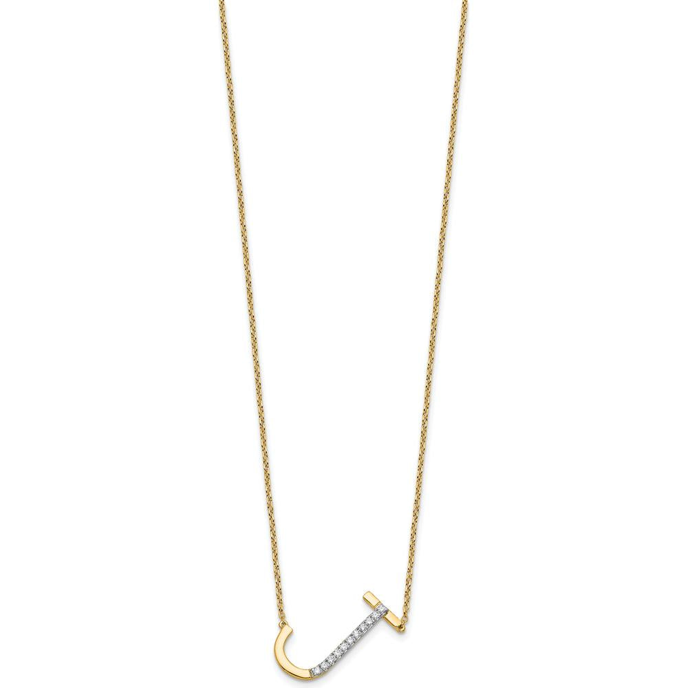 14K Yellow Gold Sideways Diamond Initial J Necklace - 0.10 Carat Total Diamond Weight by Oro Pregiato