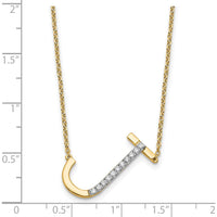 14K Yellow Gold Sideways Diamond Initial J Necklace - 0.10 Carat Total Diamond Weight by Oro Pregiato