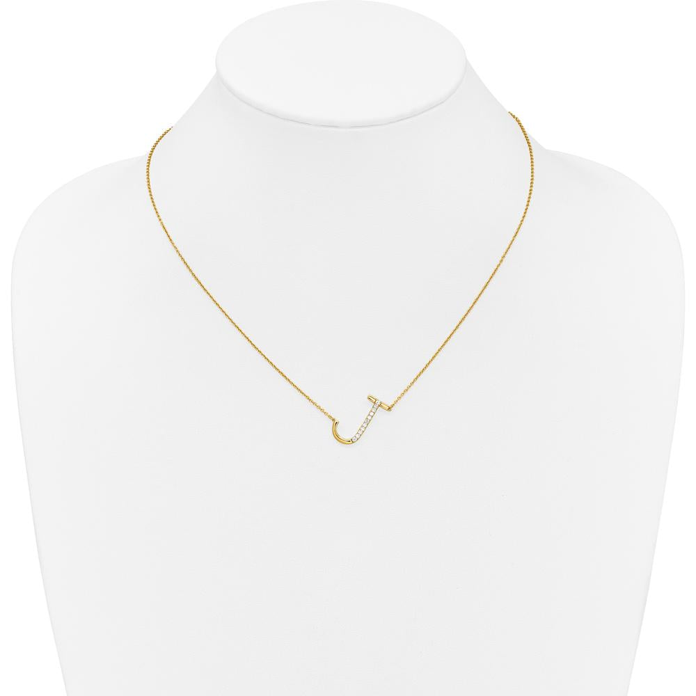 14K Yellow Gold Sideways Diamond Initial J Necklace - 0.10 Carat Total Diamond Weight by Oro Pregiato