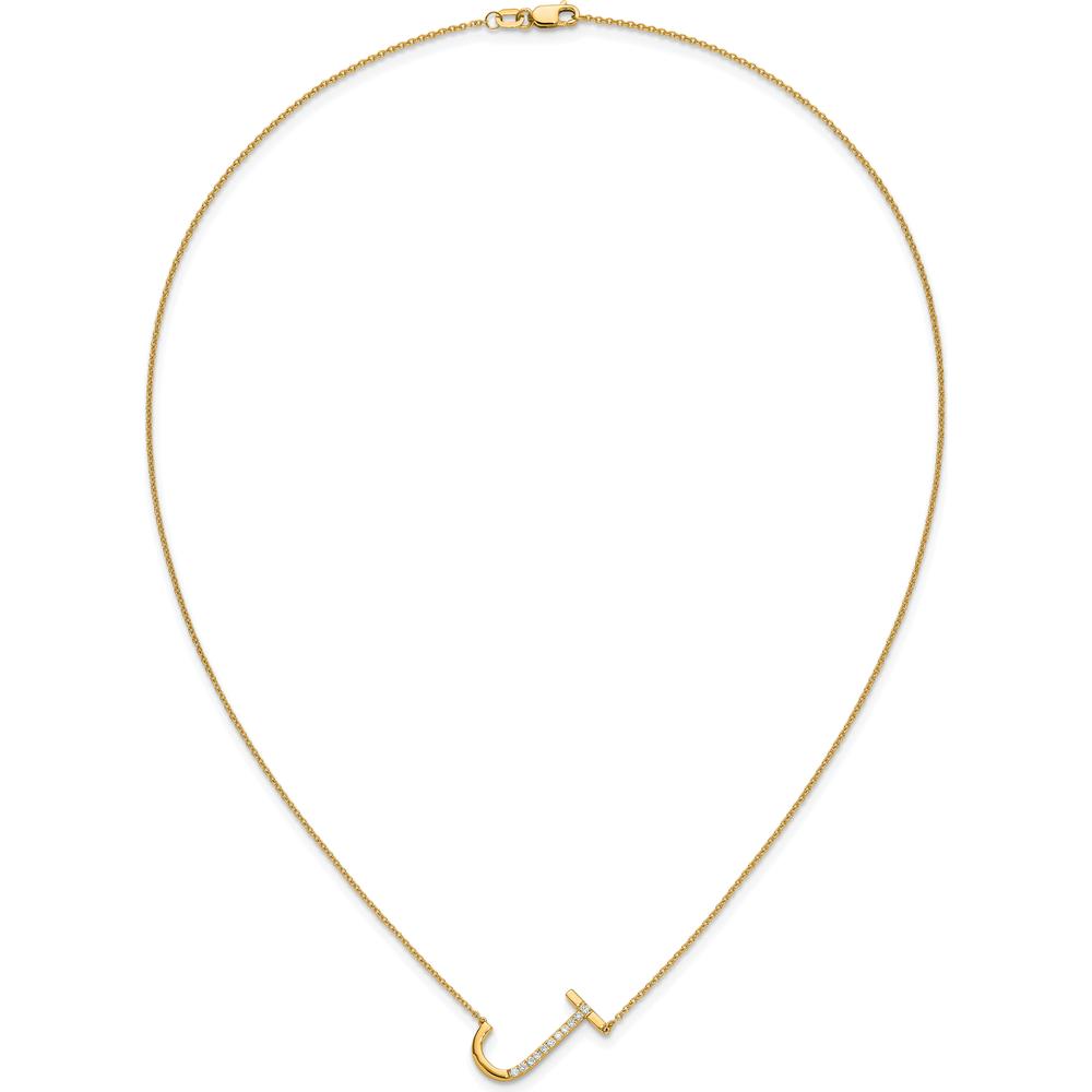14K Yellow Gold Sideways Diamond Initial J Necklace - 0.10 Carat Total Diamond Weight by Oro Pregiato