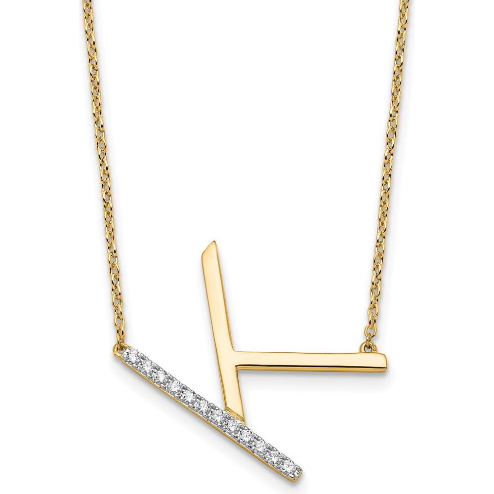 14K Yellow Gold Sideways Diamond Initial K Necklace - 0.14 Carat Total Diamond Weight by Oro Pregiato