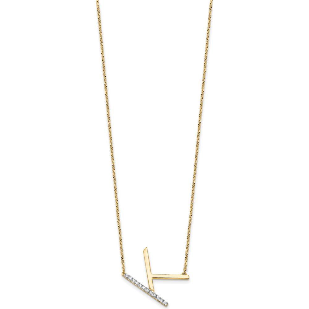 14K Yellow Gold Sideways Diamond Initial K Necklace - 0.14 Carat Total Diamond Weight by Oro Pregiato