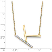 14K Yellow Gold Sideways Diamond Initial K Necklace - 0.14 Carat Total Diamond Weight by Oro Pregiato