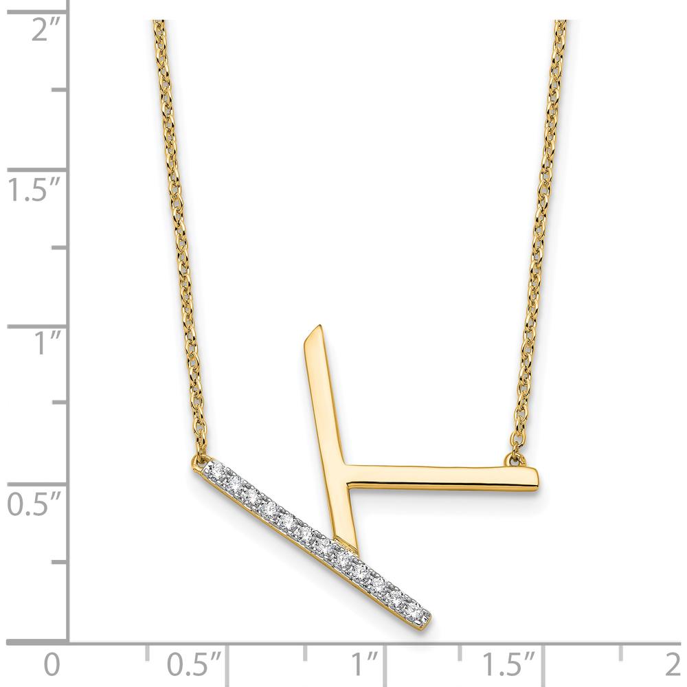 14K Yellow Gold Sideways Diamond Initial K Necklace - 0.14 Carat Total Diamond Weight by Oro Pregiato