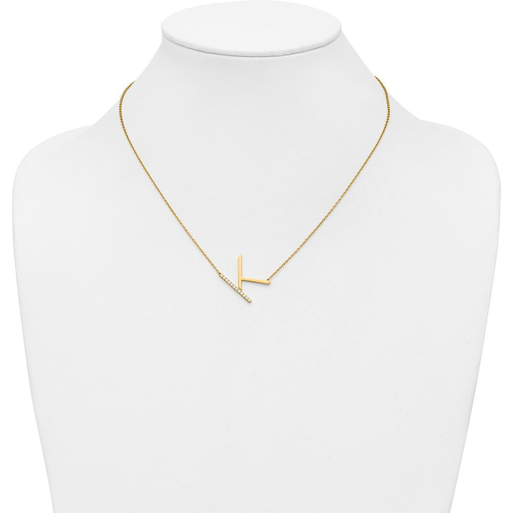 14K Yellow Gold Sideways Diamond Initial K Necklace - 0.14 Carat Total Diamond Weight by Oro Pregiato