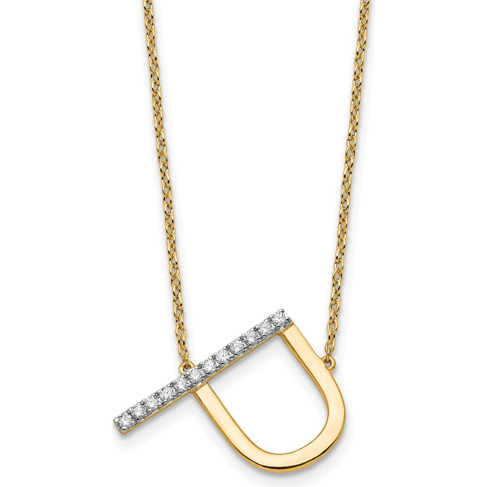 14K Yellow Gold Sideways Diamond Initial "P" Necklace - Personalized Pendant with Diamonds by Oro Pregiato