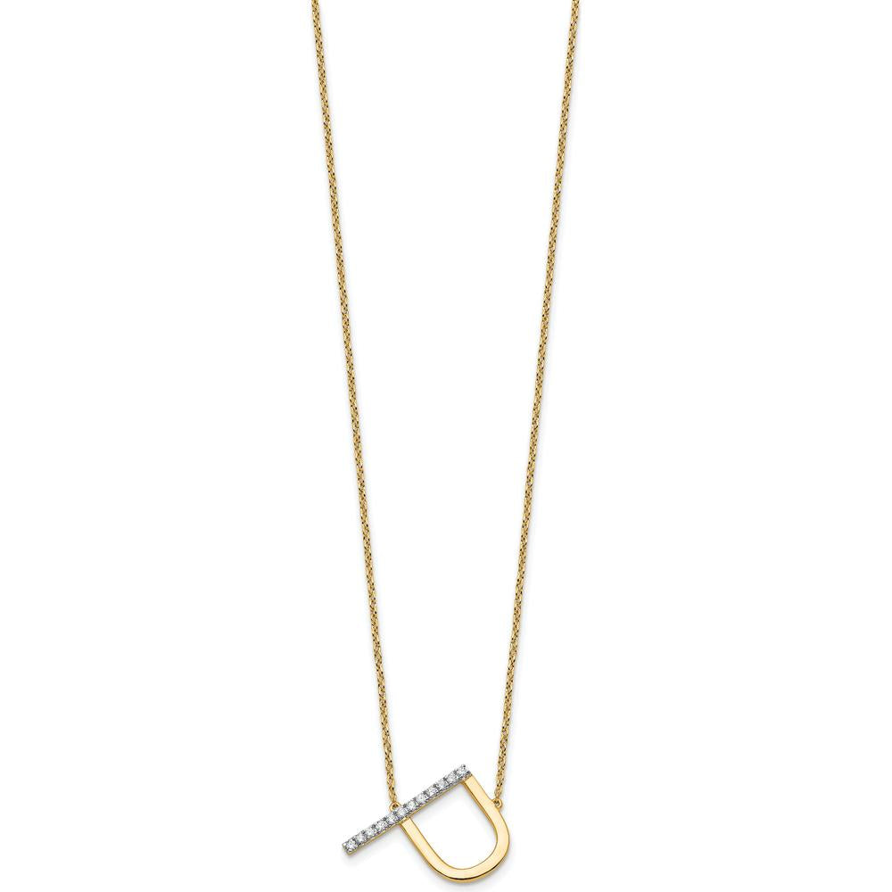 14K Yellow Gold Sideways Diamond Initial "P" Necklace - Personalized Pendant with Diamonds by Oro Pregiato