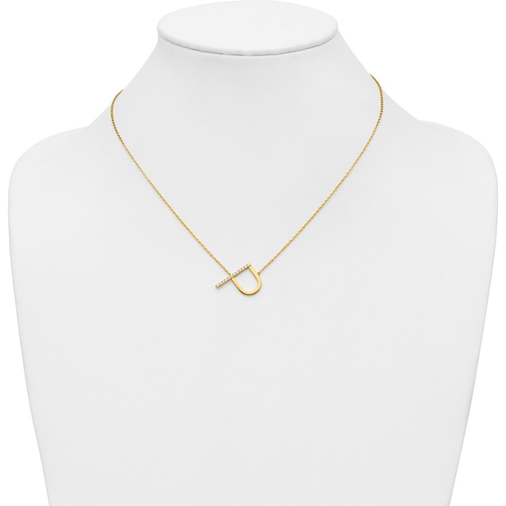 14K Yellow Gold Sideways Diamond Initial "P" Necklace - Personalized Pendant with Diamonds by Oro Pregiato