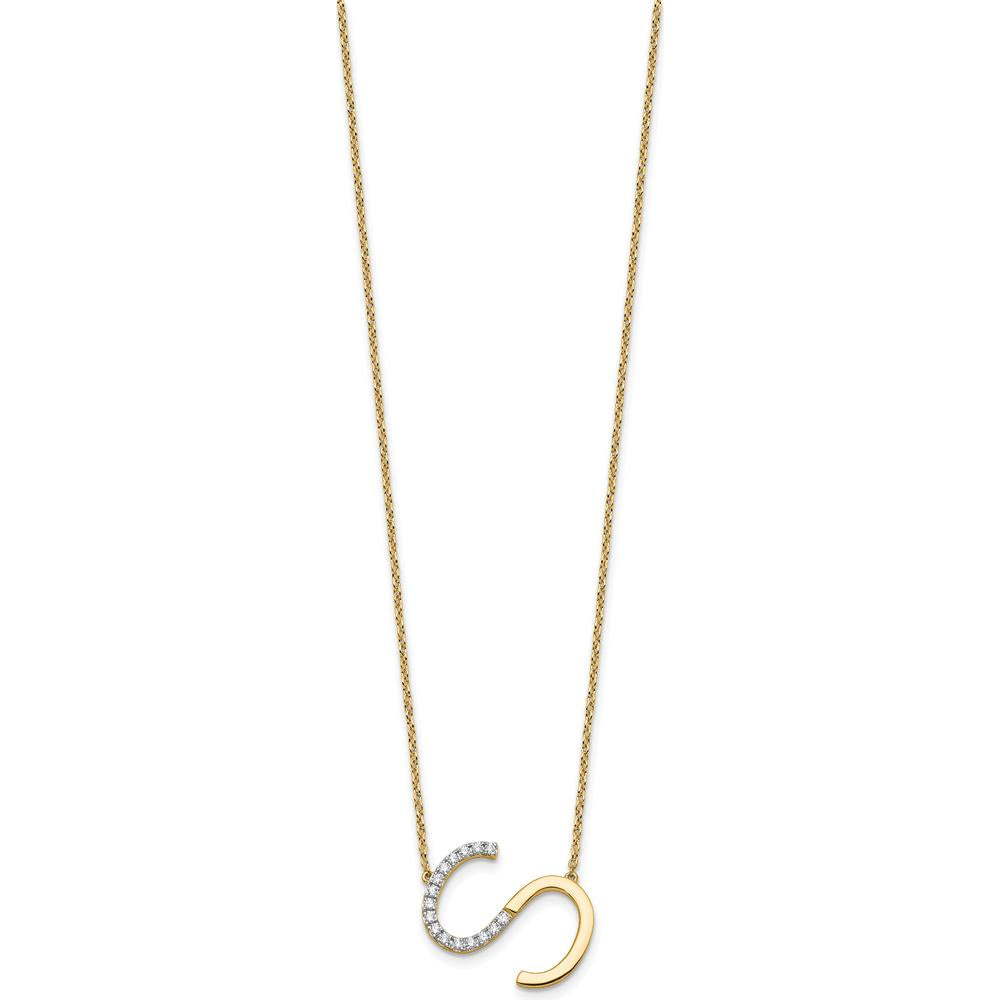 14K Yellow Gold Sideways Diamond Initial 'S' Necklace - 0.12 Carat Total Diamond Weight by Oro Pregiato