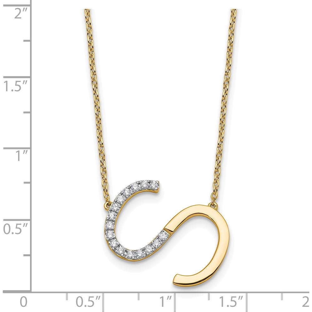 14K Yellow Gold Sideways Diamond Initial 'S' Necklace - 0.12 Carat Total Diamond Weight by Oro Pregiato