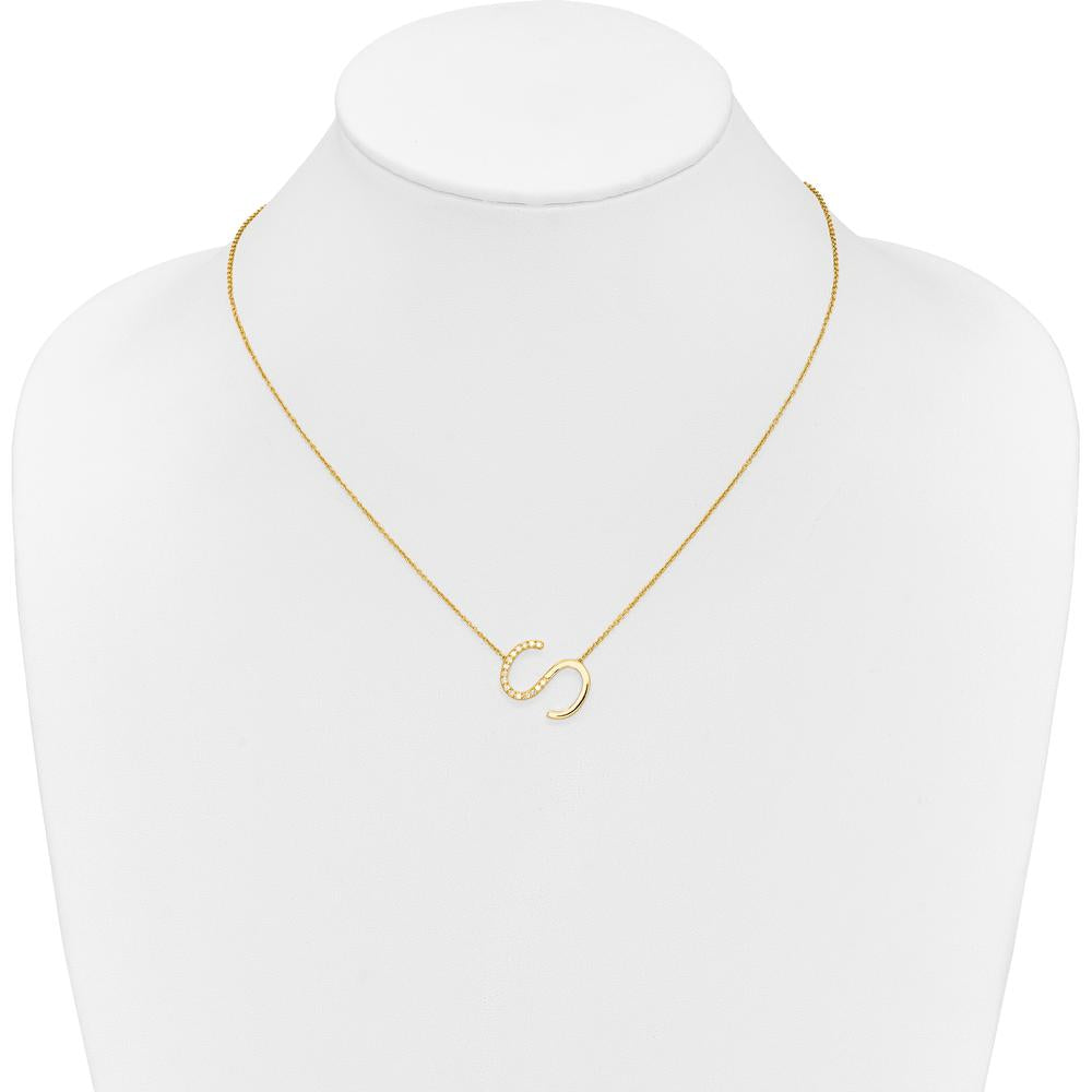 14K Yellow Gold Sideways Diamond Initial 'S' Necklace - 0.12 Carat Total Diamond Weight by Oro Pregiato