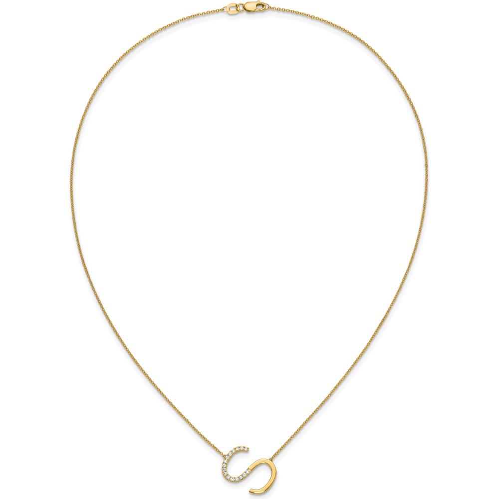 14K Yellow Gold Sideways Diamond Initial 'S' Necklace - 0.12 Carat Total Diamond Weight by Oro Pregiato
