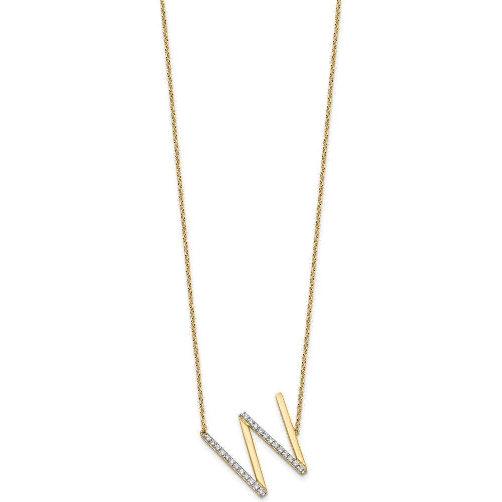 14K Yellow Gold Sideways Diamond Initial W Necklace - 0.20 Carat Total Diamond Weight by Oro Pregiato