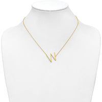 14K Yellow Gold Sideways Diamond Initial W Necklace - 0.20 Carat Total Diamond Weight by Oro Pregiato