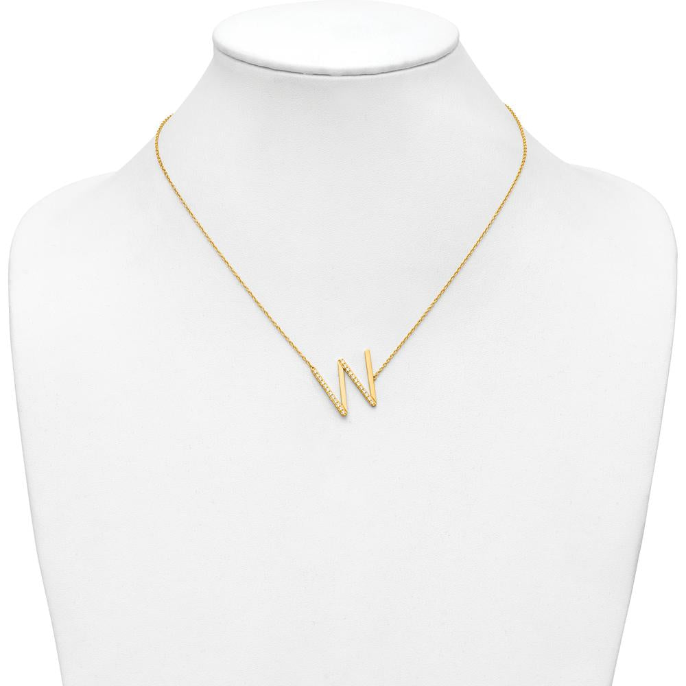 14K Yellow Gold Sideways Diamond Initial W Necklace - 0.20 Carat Total Diamond Weight by Oro Pregiato