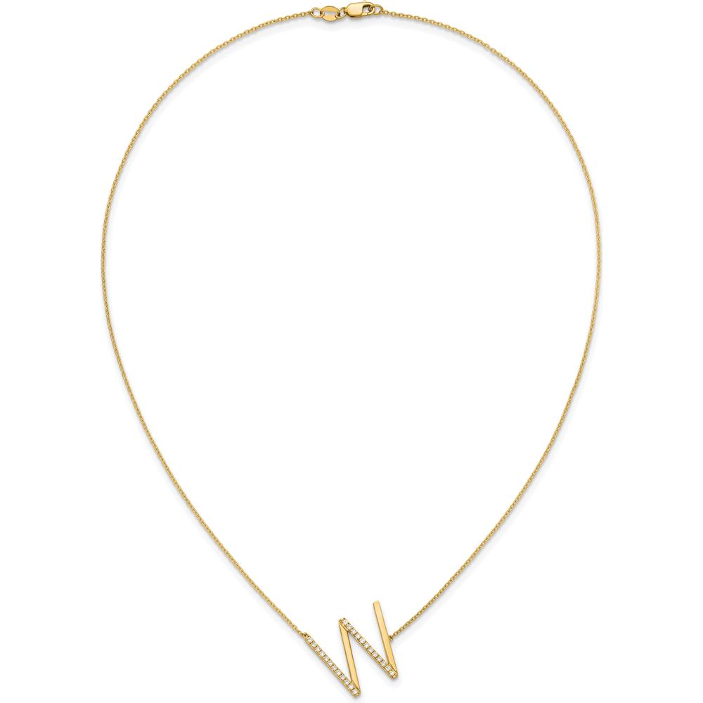 14K Yellow Gold Sideways Diamond Initial W Necklace - 0.20 Carat Total Diamond Weight by Oro Pregiato