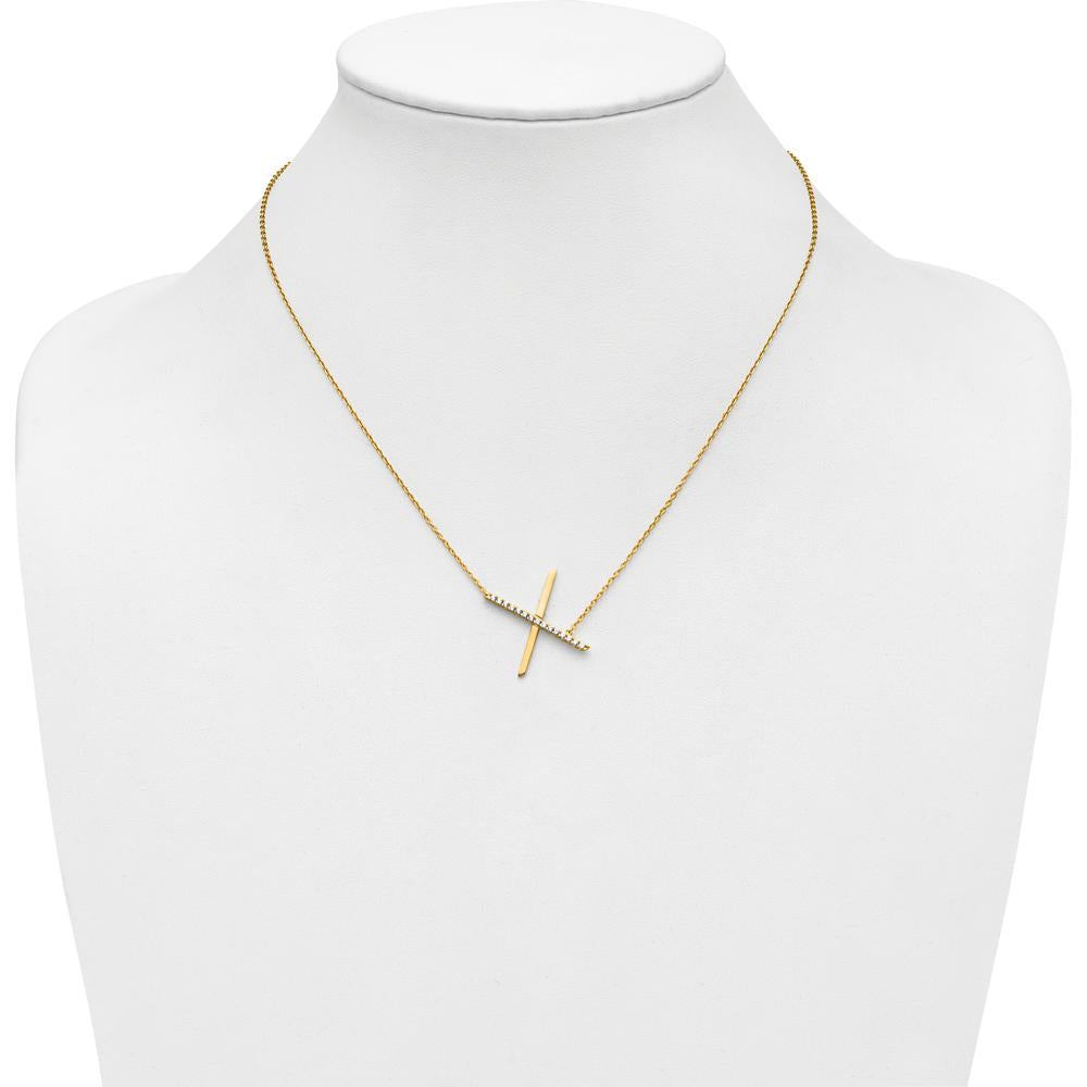 14K Yellow Gold Sideways Diamond Initial X Pendant Necklace - Personalized Gift by Oro Pregiato