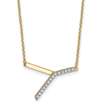 14K Yellow Gold Sideways Diamond Initial Y Necklace - Personalized Pendant with Sparkling Diamonds by Oro Pregiato