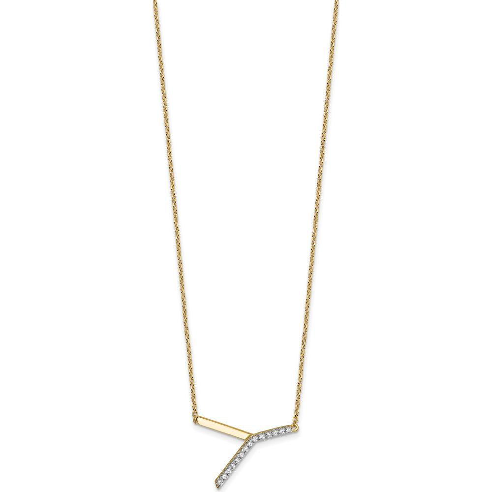 14K Yellow Gold Sideways Diamond Initial Y Necklace - Personalized Pendant with Sparkling Diamonds by Oro Pregiato