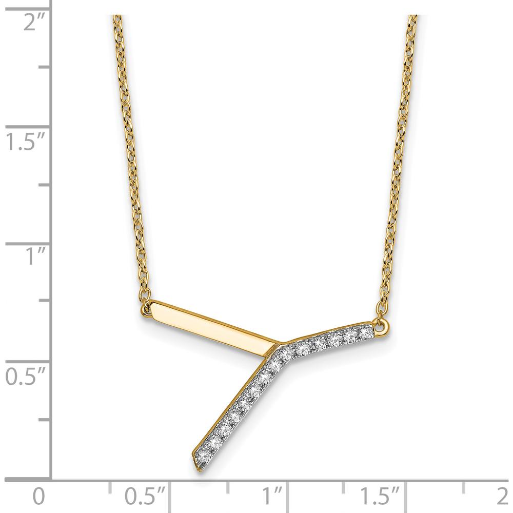 14K Yellow Gold Sideways Diamond Initial Y Necklace - Personalized Pendant with Sparkling Diamonds by Oro Pregiato