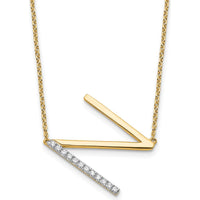 14K Yellow Gold Sideways Diamond "N" Initial Pendant Necklace - 0.15 Carat Total Diamond Weight by Oro Pregiato