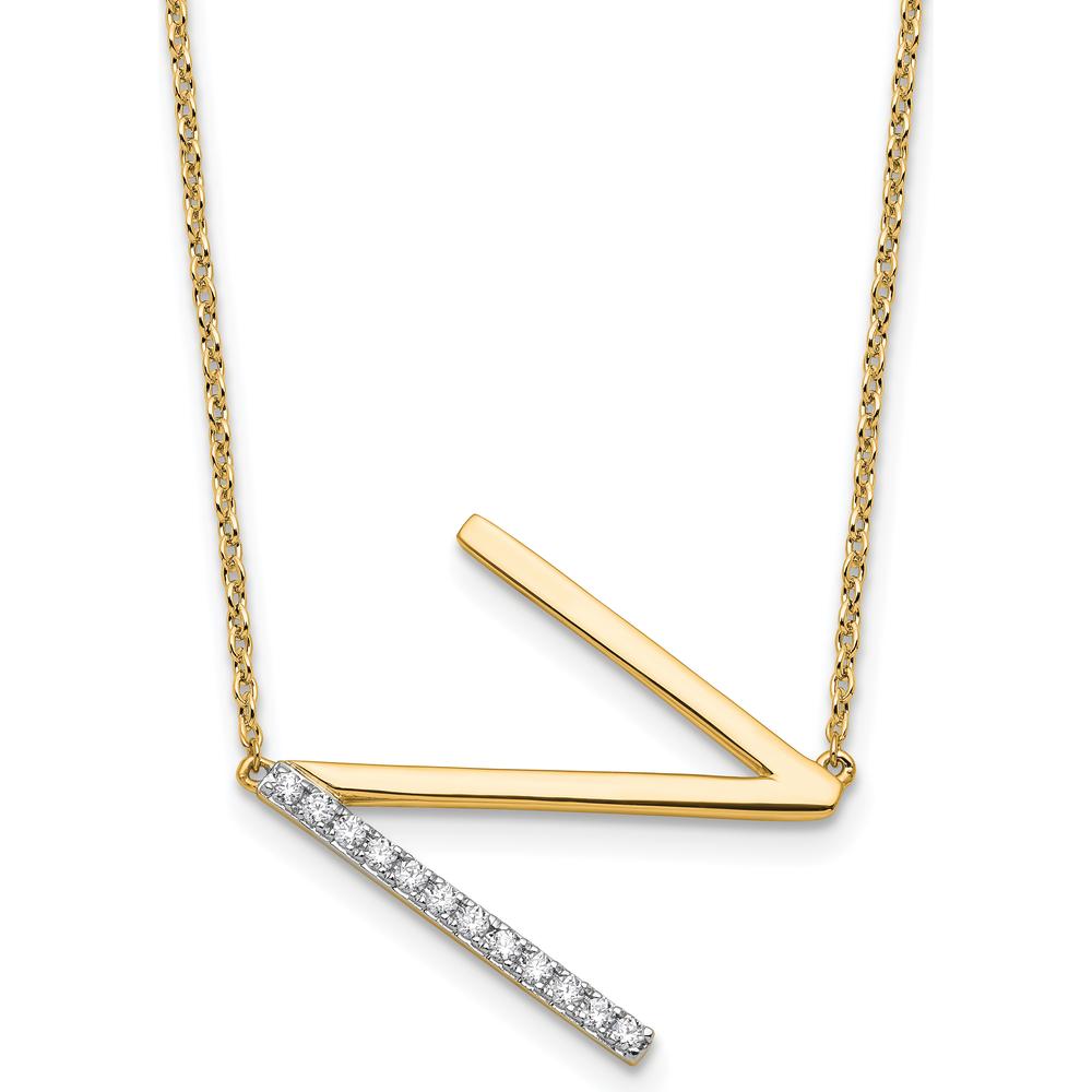 14K Yellow Gold Sideways Diamond "N" Initial Pendant Necklace - 0.15 Carat Total Diamond Weight by Oro Pregiato