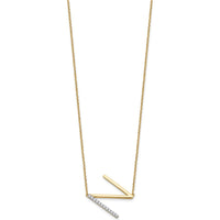 14K Yellow Gold Sideways Diamond "N" Initial Pendant Necklace - 0.15 Carat Total Diamond Weight by Oro Pregiato