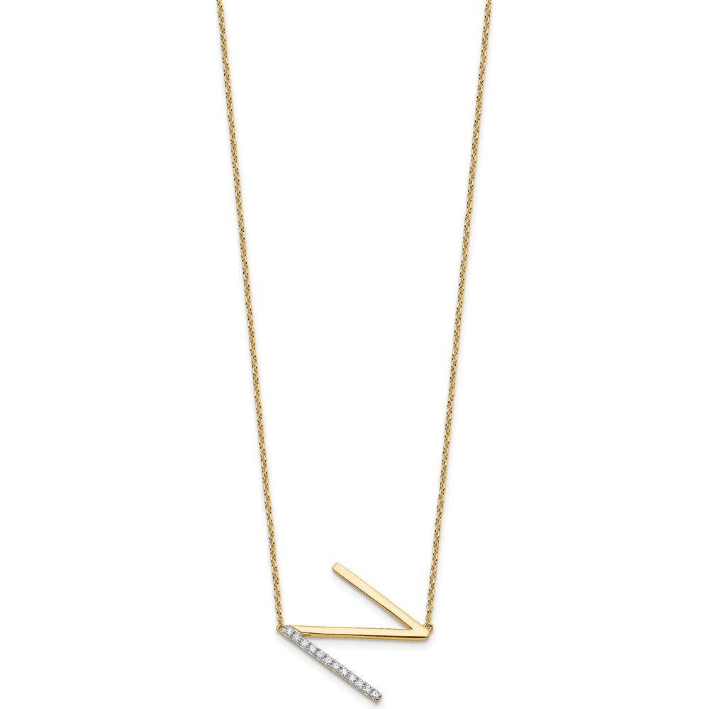 14K Yellow Gold Sideways Diamond "N" Initial Pendant Necklace - 0.15 Carat Total Diamond Weight by Oro Pregiato