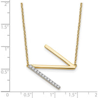 14K Yellow Gold Sideways Diamond "N" Initial Pendant Necklace - 0.15 Carat Total Diamond Weight by Oro Pregiato